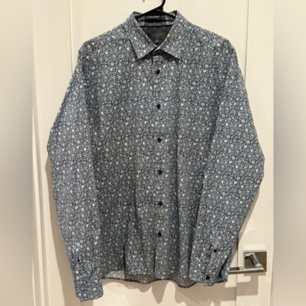 Ted Baker endurance floral print Men's Blue Patterned Shirt size 15.5. H